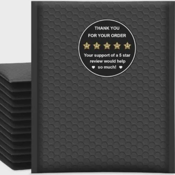 Custom Thank You Stickers, 2 Inch Round, Review Request, Black and Gold, 60 Pack
