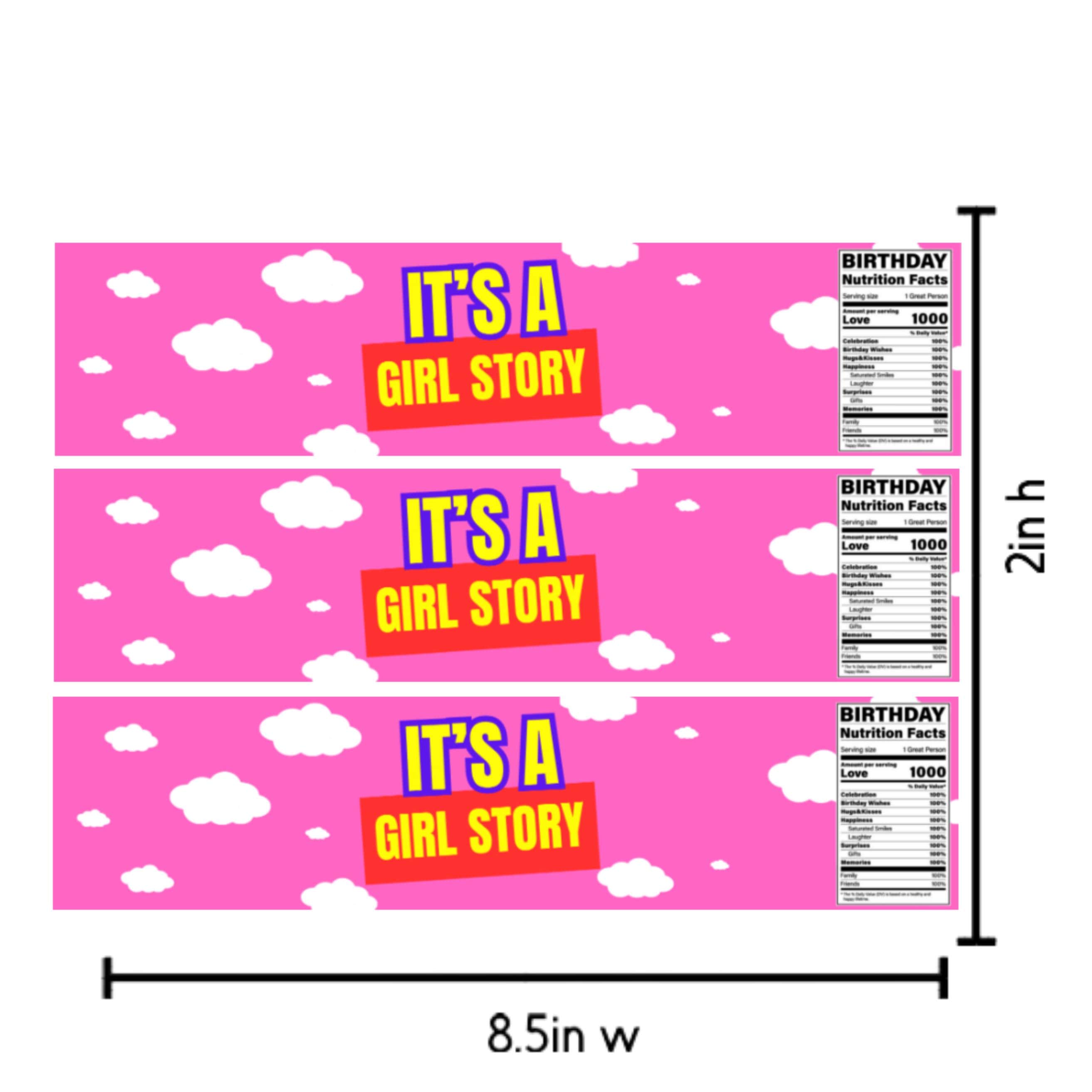Its A Girl Story Water Bottle Labels | Pink Cloud Party Decor | Set of 12 Bottle Wraps