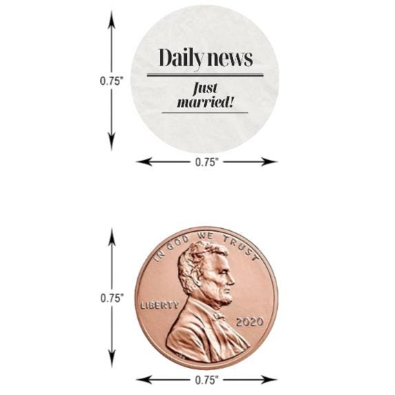 Wedding Favor Chocolate Candy Stickers, Just Married Daily News Design, 0.75 Inch Round Labels