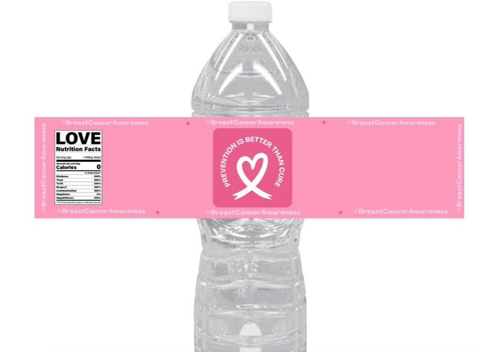 Pink Ribbon Water Bottle Stickers | 12 Pack | Breast Cancer Awareness | Fundraiser Favors