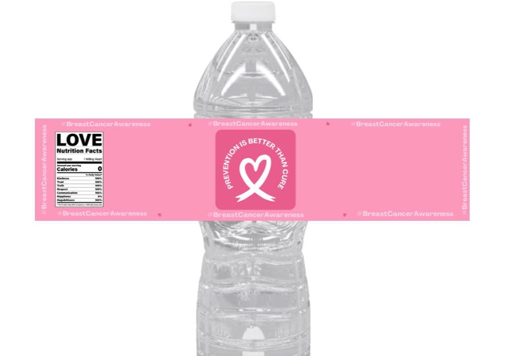 Pink Ribbon Water Bottle Stickers | 12 Pack | Breast Cancer Awareness | Fundraiser Favors