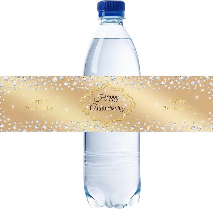Gold Holographic Anniversary Bottle Wrappers | Happy Anniversary | 12 Count | Celebration Favors