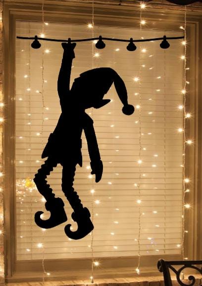 Hanging Elf Window Cling Decal | Large Christmas Silhouette | Reusable| Christmas Decor| 14 H