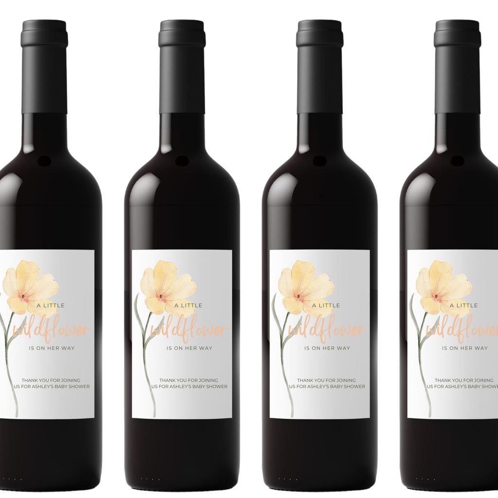 Baby Shower Wine Bottle Labels | Personalized Party Table Decor | Set of 4