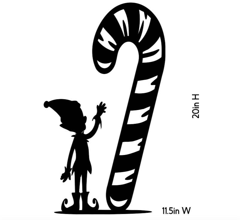 Reusable Elf and Candy Cane Window Decal | Glossy Static Cling| Christmas Window Stickers