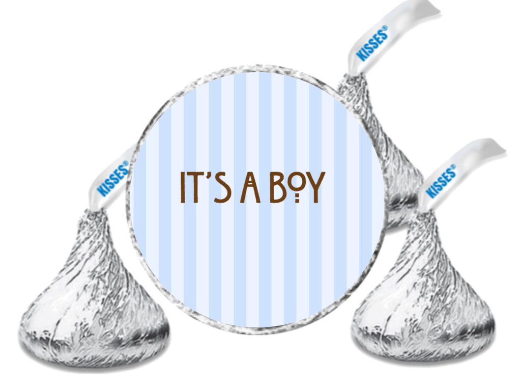 Its a Boy Candy Kiss Stickers | Baby Shower Candy Decal Labels | Glossy| Blue Stripe
