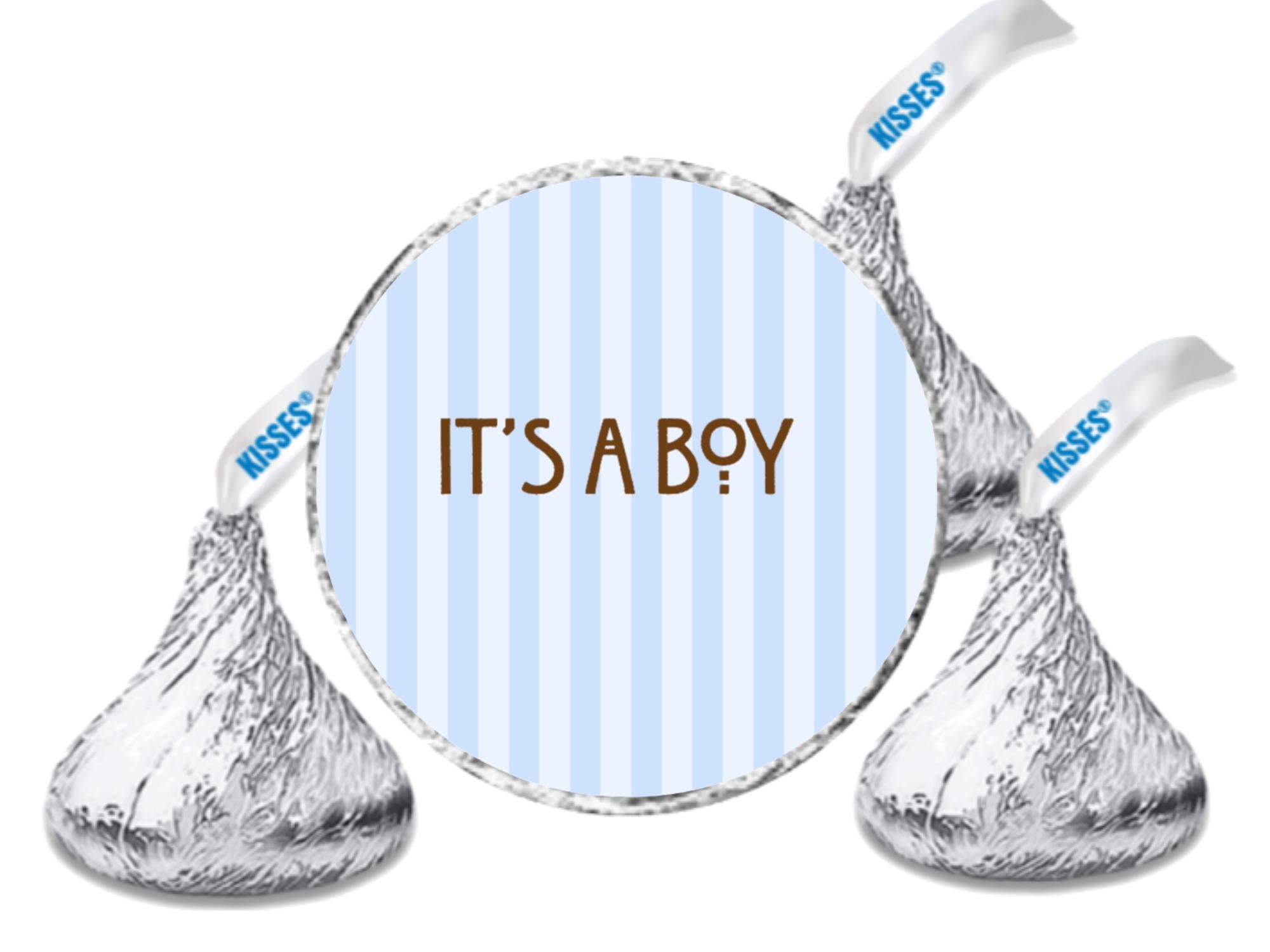 Its a Boy Candy Kiss Stickers | Baby Shower Candy Decal Labels | Glossy| Blue Stripe
