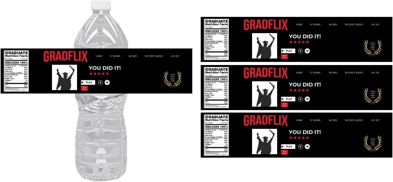 Gradflix Graduation-Themed Custom Water Bottle Labels, Silhouette Design