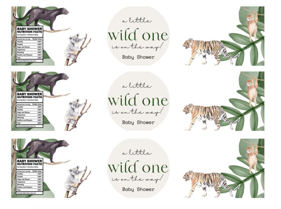 A Little Wild One Is On The Way Water Bottle Labels | Animal Theme Baby Shower| 12ct| Party favors