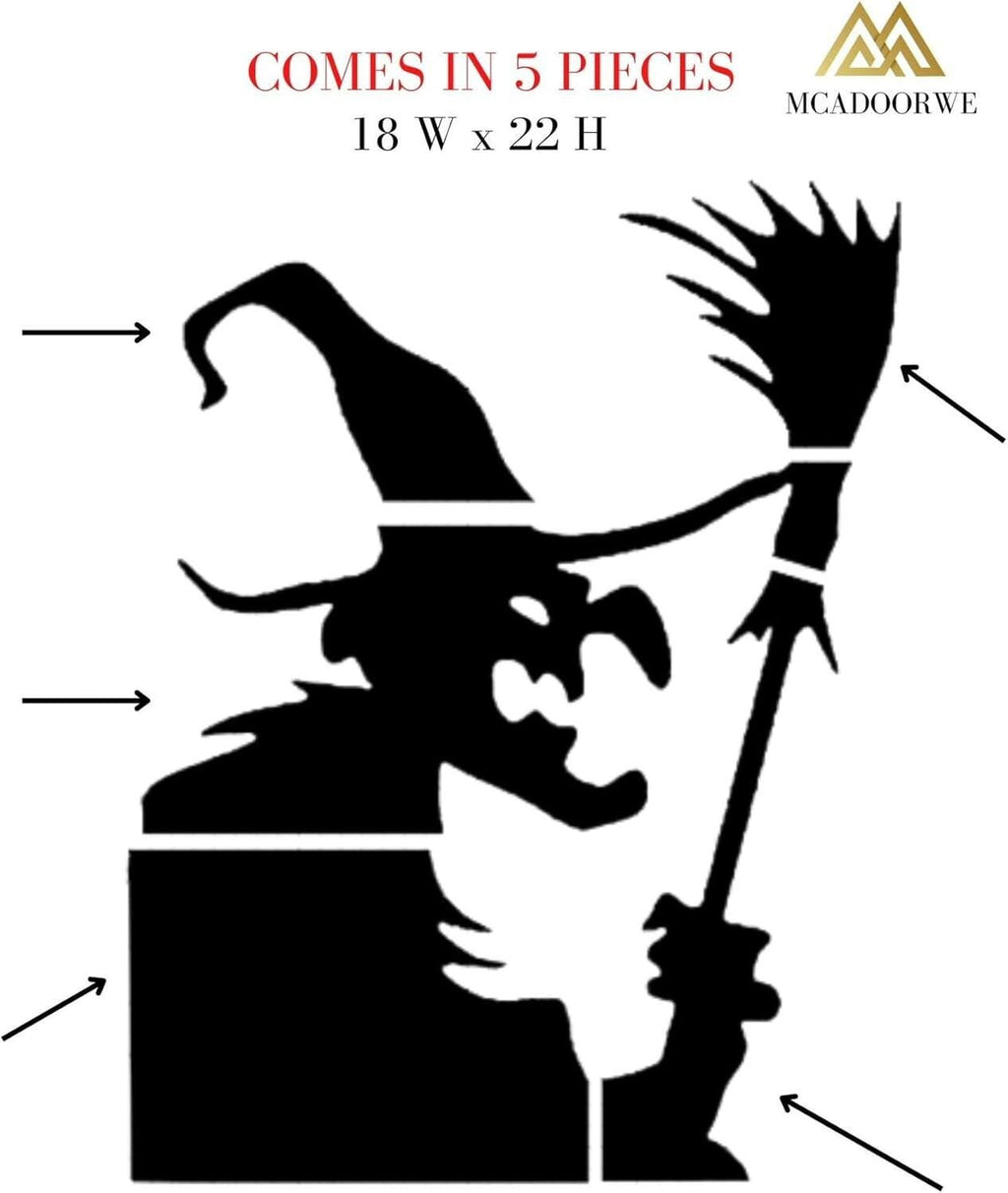 Halloween Large Window Decal, Witch Silhouette Decoration, Spooky Broom Indoor