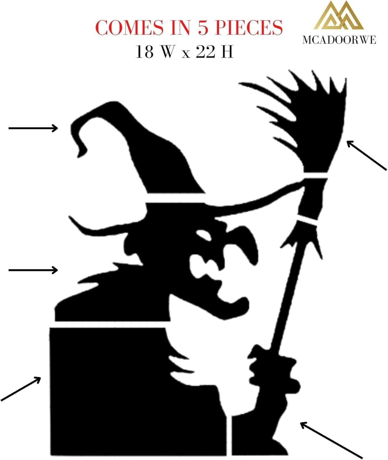 Halloween Large Window Decal, Witch Silhouette Decoration, Spooky Broom Indoor
