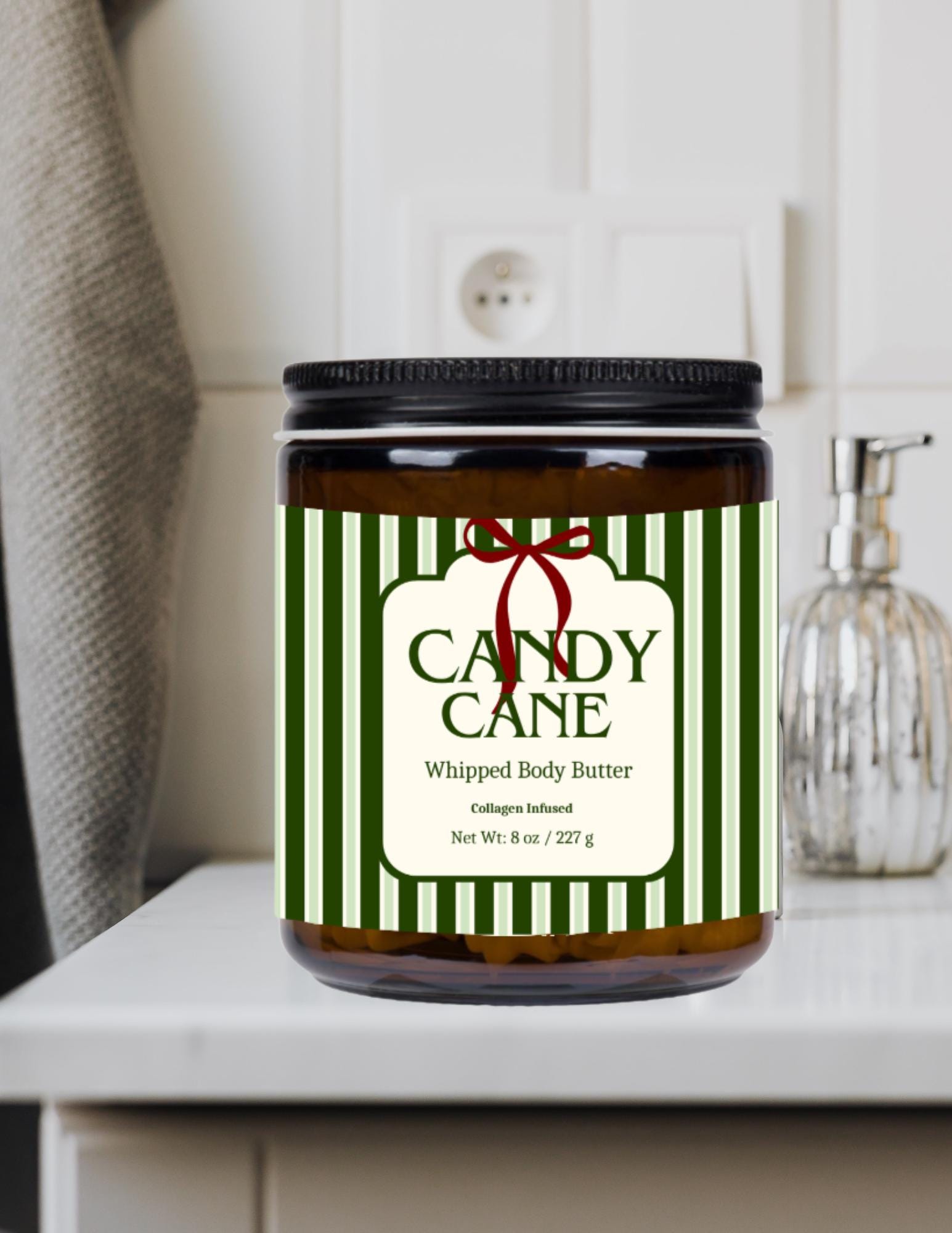 Christmas Candy Cane Whipped Body Butter | Ultra Creamy Peppermint Spearmint Blend | Nourishing | 8 oz Jar