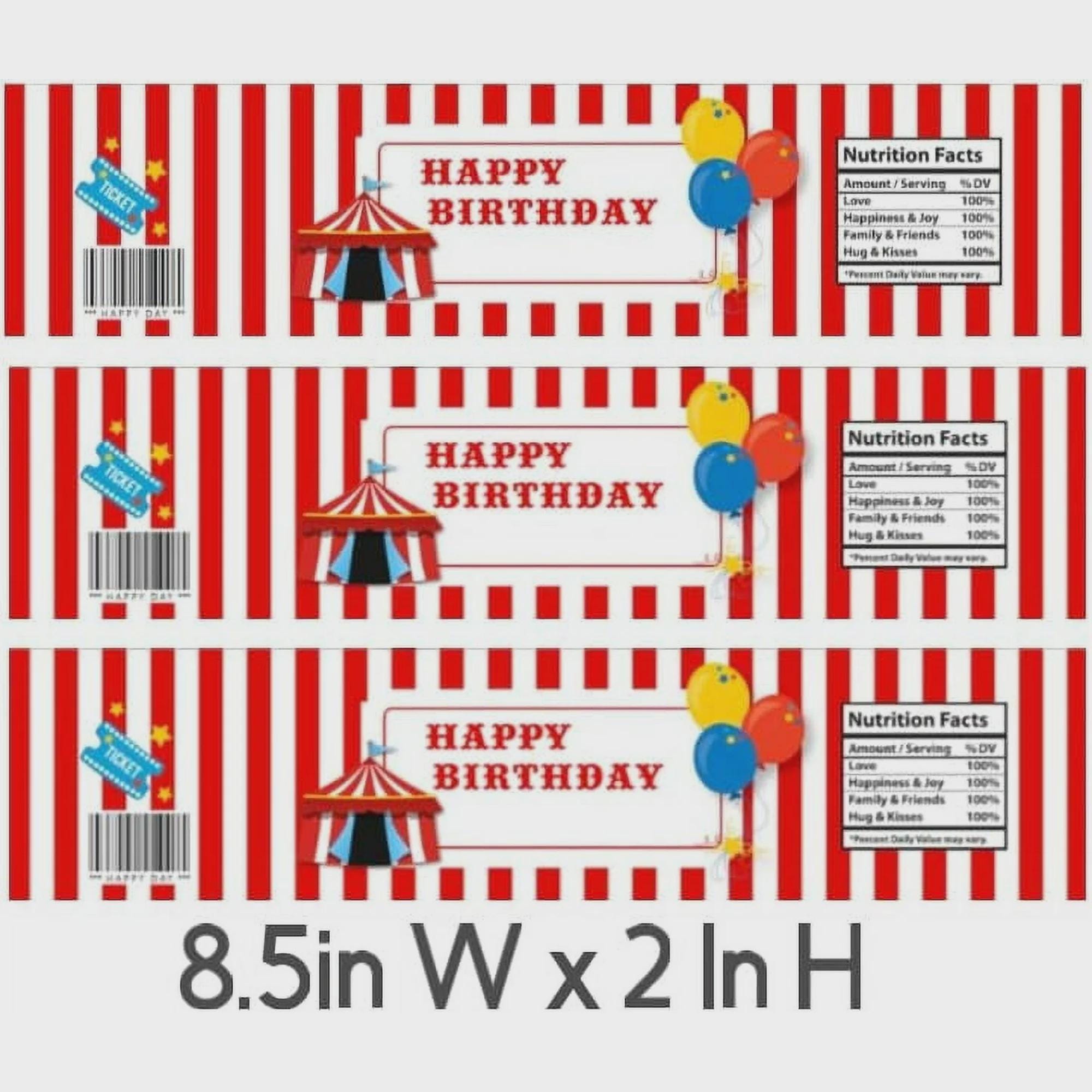 Circus Birthday Water Bottle Labels, Red and White Striped, Set of 15