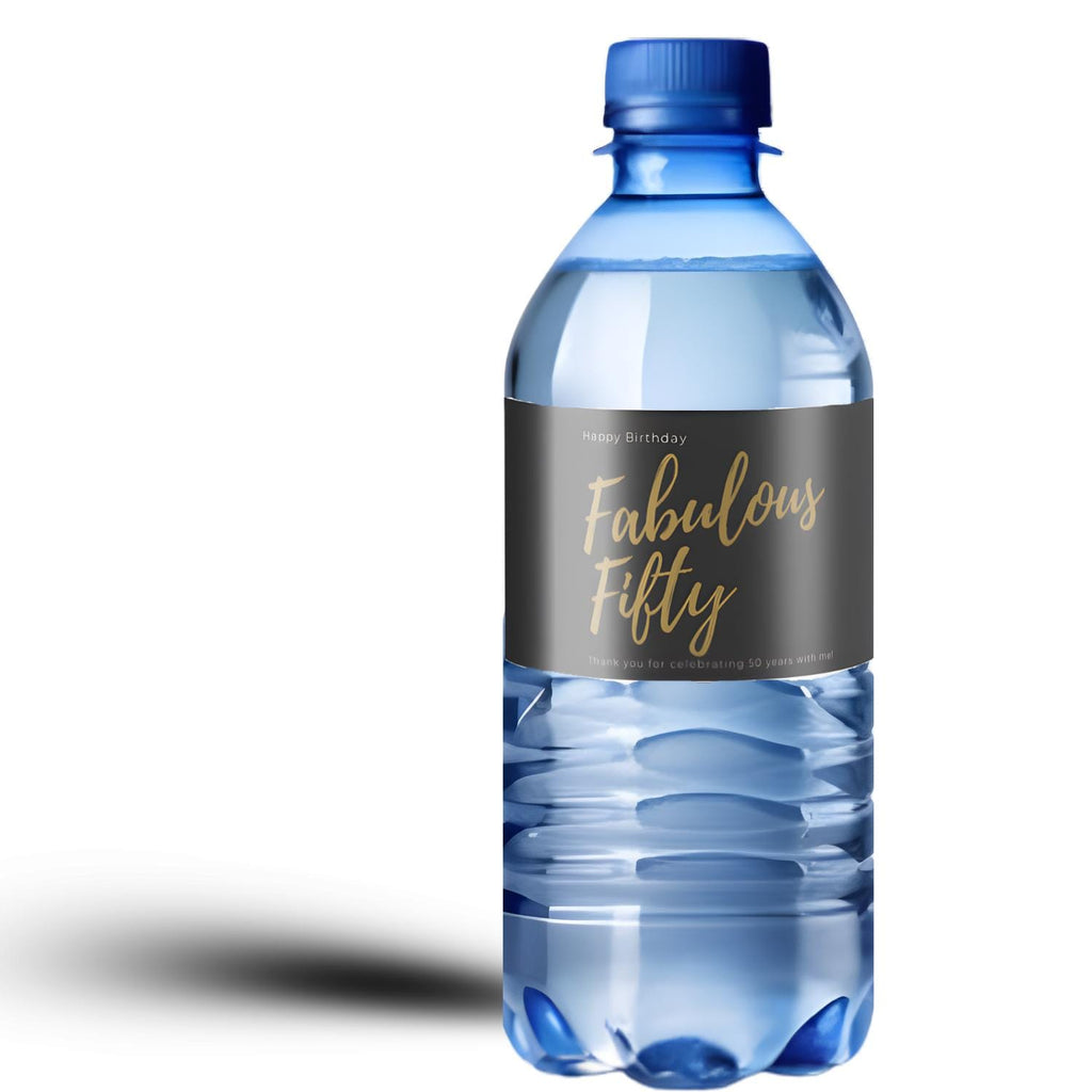 Fabulous Fifty Water Bottle Labels | 50th Birthday Party Decor | Set of 12 Bottle Wraps | 2in H x 8.5in W