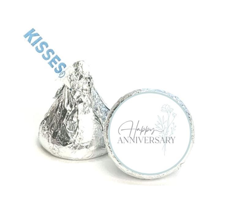 Happy Anniversary Kisses Candy Stickers | 100pcs Waterproof Glossy Vinyl | Party Favors