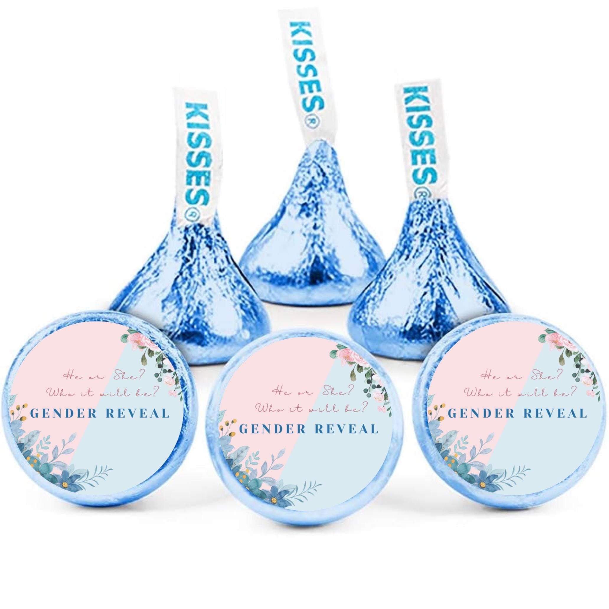 Gender Reveal Candy Stickers | 100 Chocolate Candy Kiss Labels | Glossy 0.75in Peel & Stick | Baby Shower Party Decorations