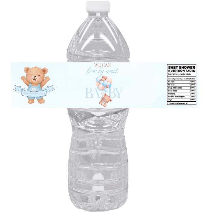 We Can Barely Wait Baby Shower Water Bottle Labels | Cute Teddy Bear Design | 12pcs|Glossy