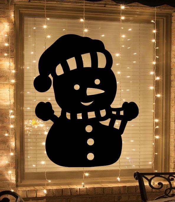 Christmas Window Snowman Silhouette Decal, Black , 16 H, Holiday Home Decor