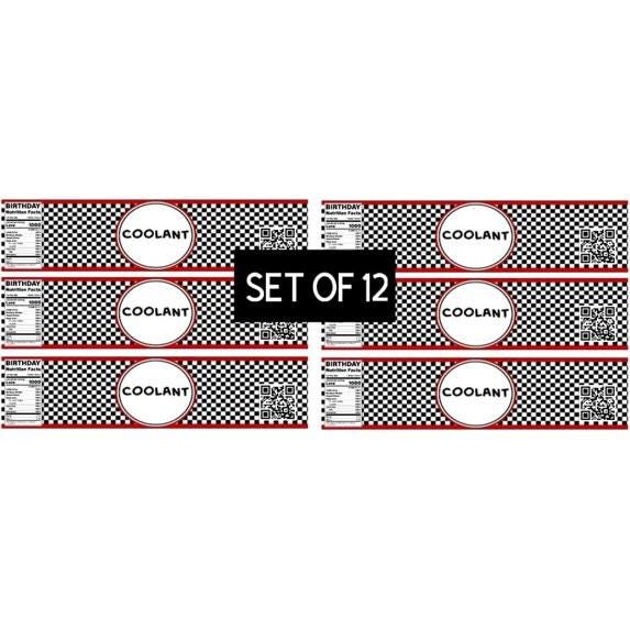 Racing Theme Water Bottle Labels, Coolant Design, 8.5 x 2 inches, Set of 12