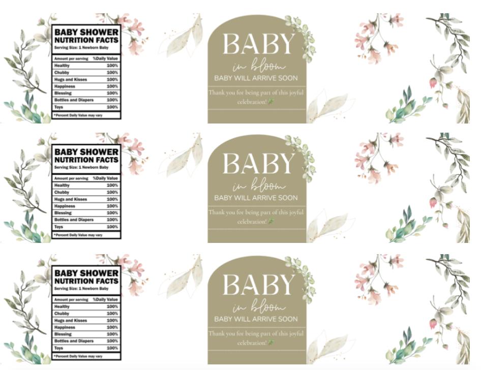 Baby in Bloom Baby Shower Water Bottle Labels | Floral Theme | Baby Will Arrive Soon | 12ct