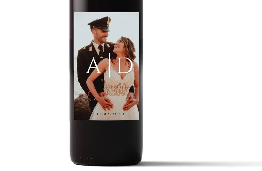 Personalized Wedding Wine Bottle Label | Custom Bride and Groom Initials | Wedding Date & Photo Label| 4pcs