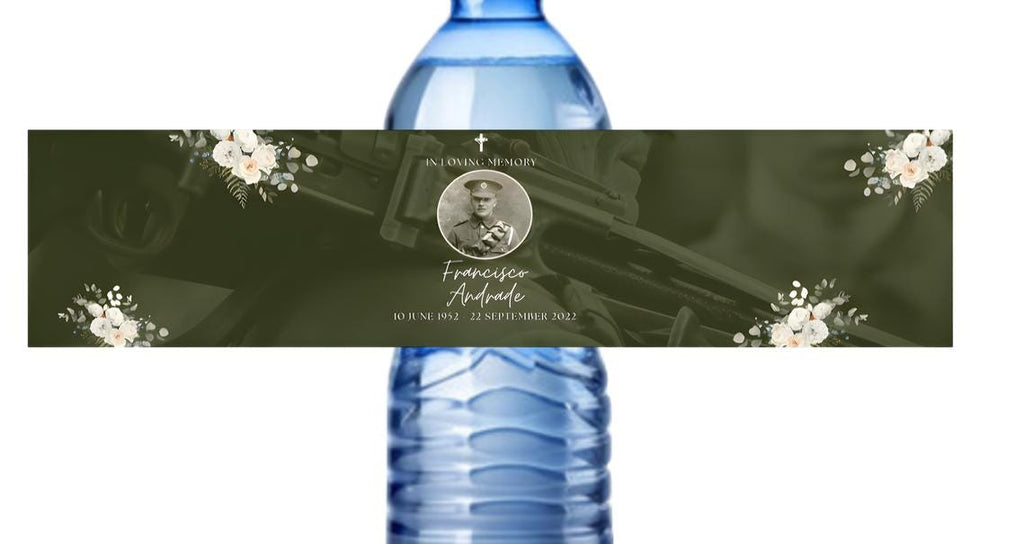 Personalized Military Tribute Water Bottle Labels | In Loving Memory| Keepsake Bottle wrappers| Memorial Favors