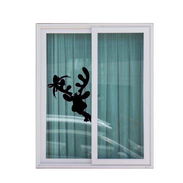 Peeking Reindeer Christmas Window Cling silhouette Decal:Large Christmas Decor