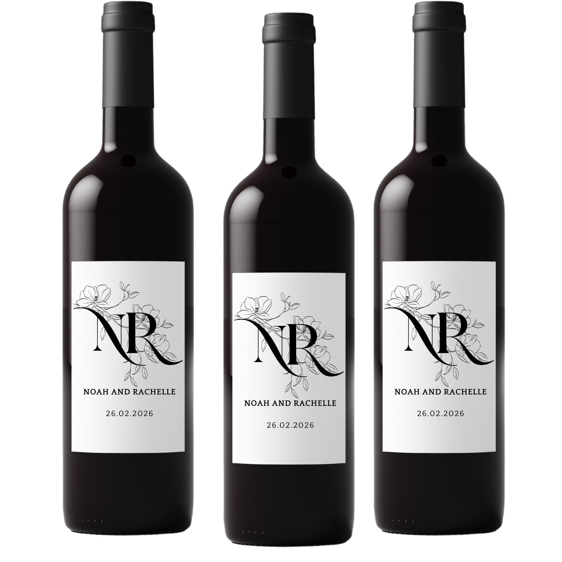 Personalized Wedding Keepsake Labels | Elegant Floral Wine Bottle Decor | Custom Wedding Date | Set of 4