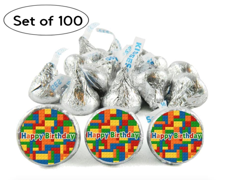 Happy Birthday Building Blocks Candy labels|100ct|0.75in|Glossy|Block Theme Happy Birthday Stickers