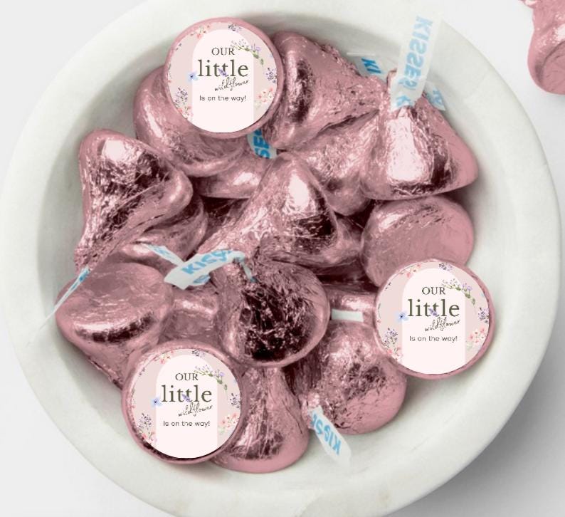 Our Little Wildflower Is On The Way| Chocolate Candy Kiss Stickers| 100ct| Baby Shower Favors