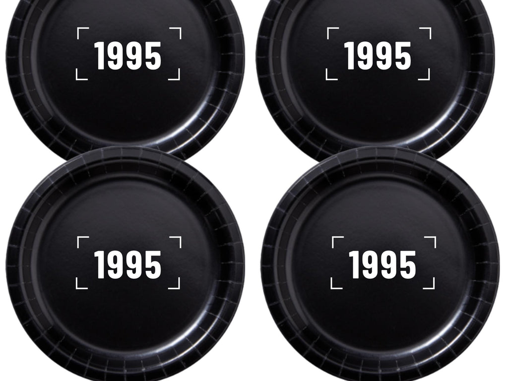 1995 Birthday Party Supplies | Black Paper Plates Set | Retro Celebration Decor