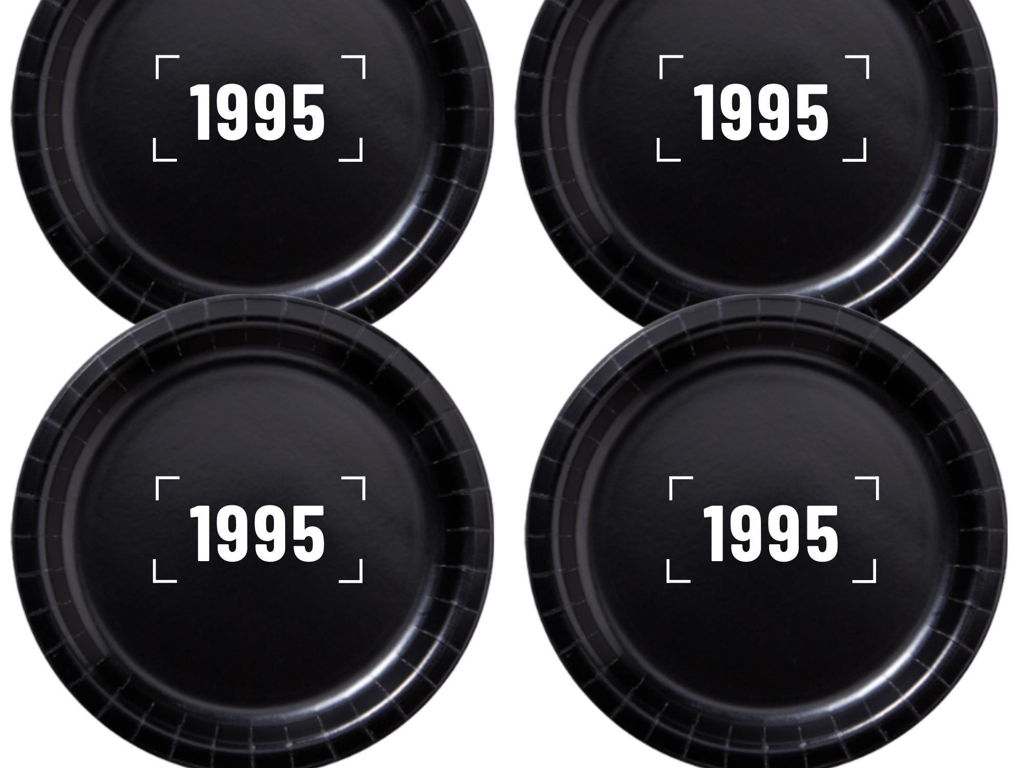 1995 Birthday Party Supplies | Black Paper Plates Set | Retro Celebration Decor