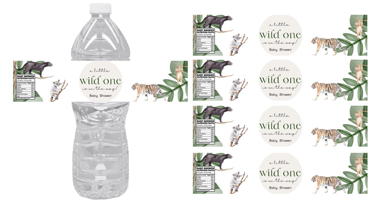 A Little Wild One Is On The Way Water Bottle Labels | Animal Theme Baby Shower| 12ct| Party favors