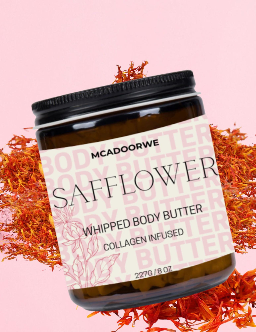 Safflower Whipped Body Butter | Handcrafted Organic Shea and Cocoa Butter Blend |8oz|