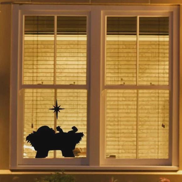 Baby Jesus In Manger with Star Christmas Window Cling Silhouette| Large Decal:Reusable