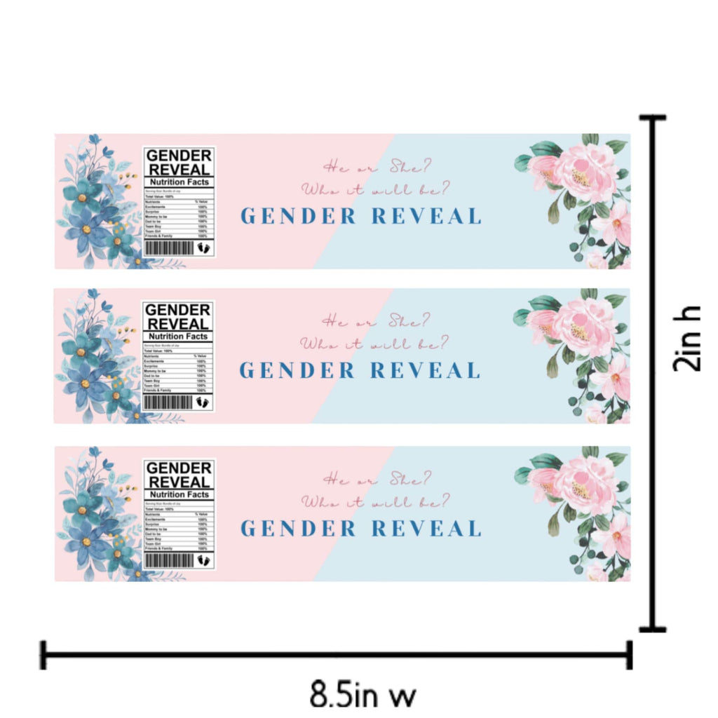 Floral Gender Reveal Water Bottle Labels | He or She Who Will Be | Baby Shower Party Decor | Glossy
