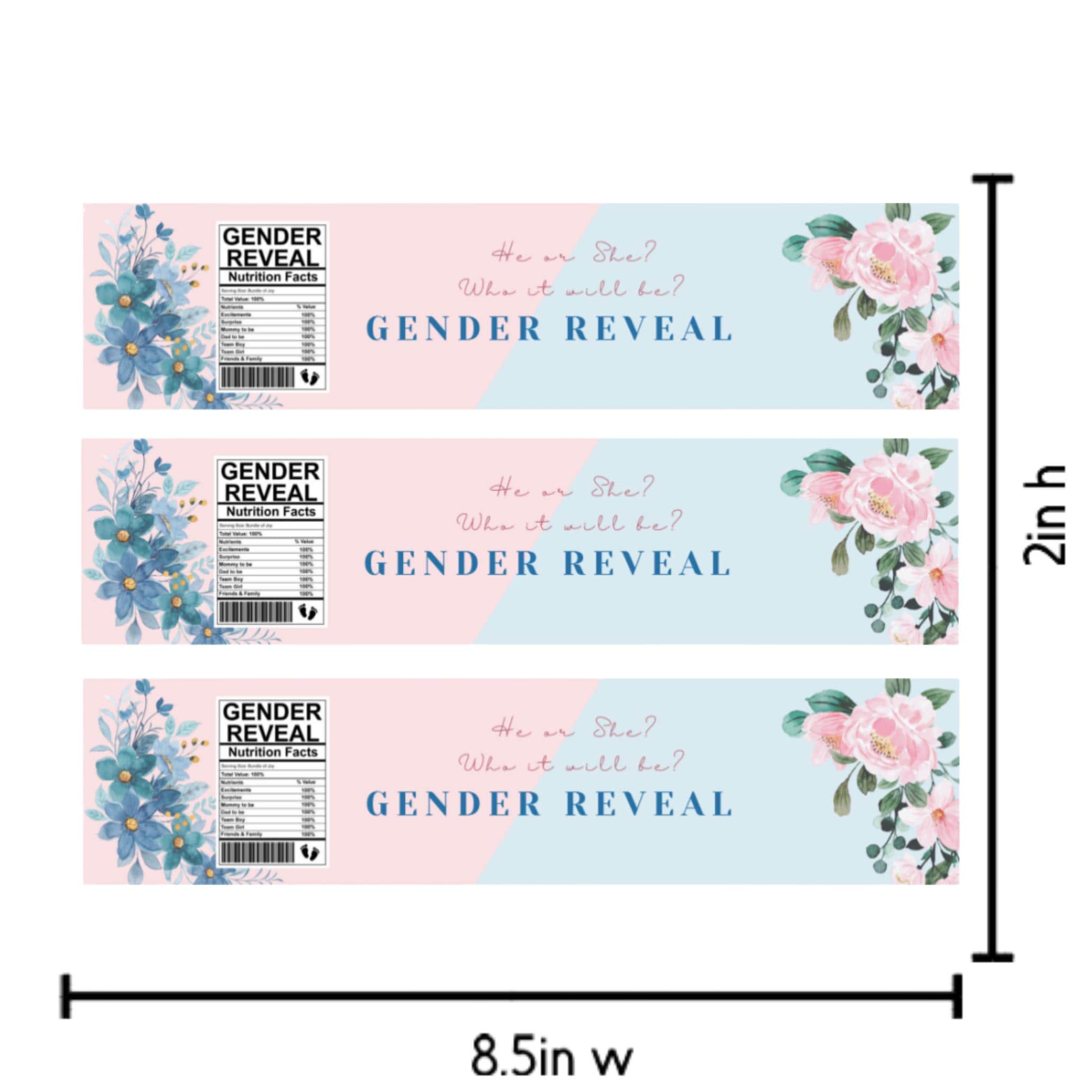 Floral Gender Reveal Water Bottle Labels | He or She Who Will Be | Baby Shower Party Decor | Glossy