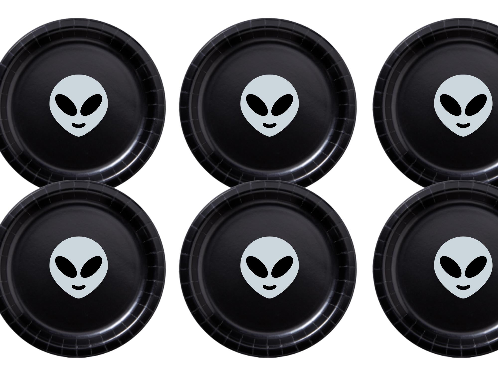 Alien Themed Party Plates | Black Paper Plates Set | Space Celebration