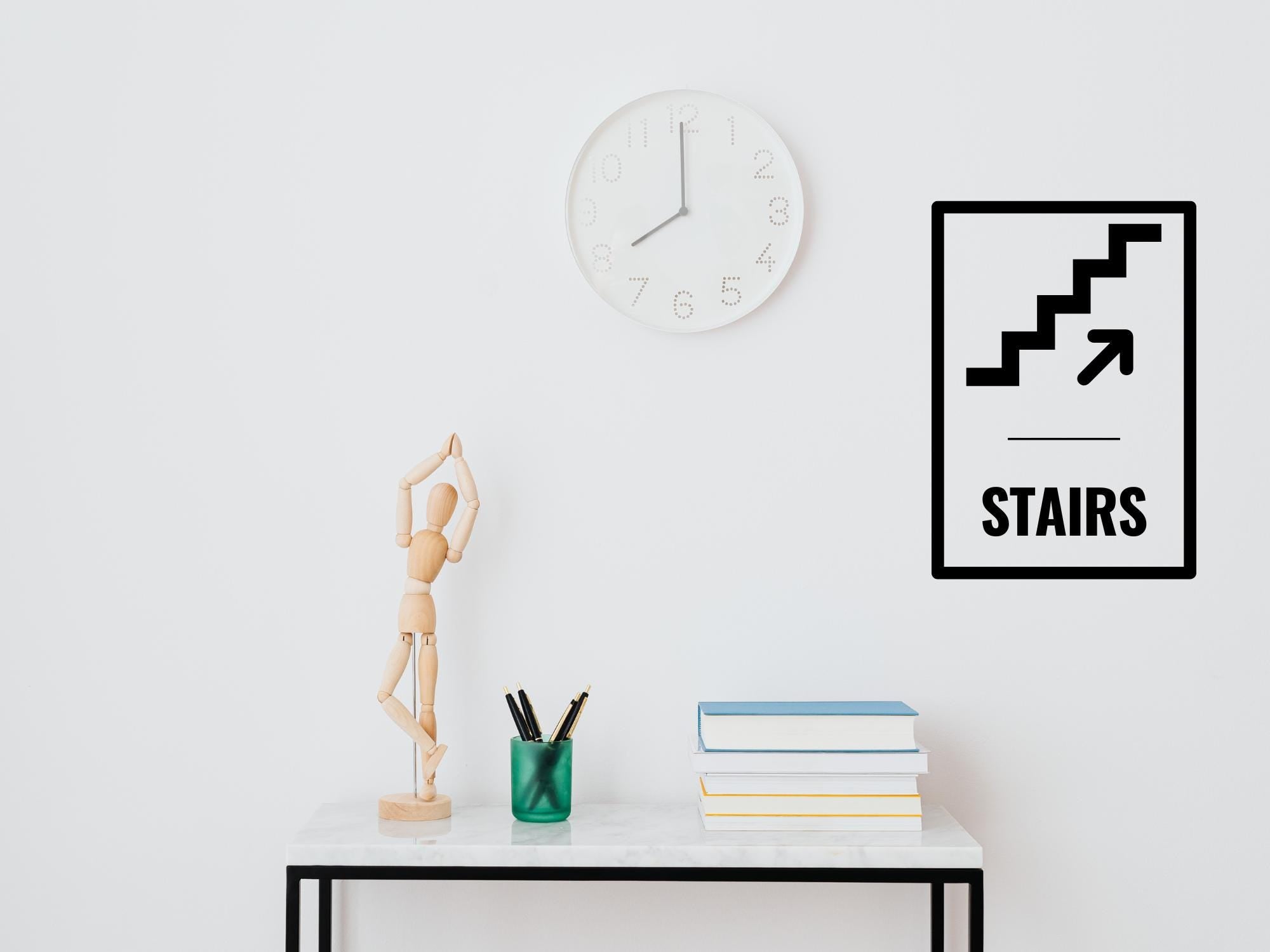 Stairs Arrow Small Business Direction Wall Decal| 11.5x16in | Black| Durable| Matte| Business