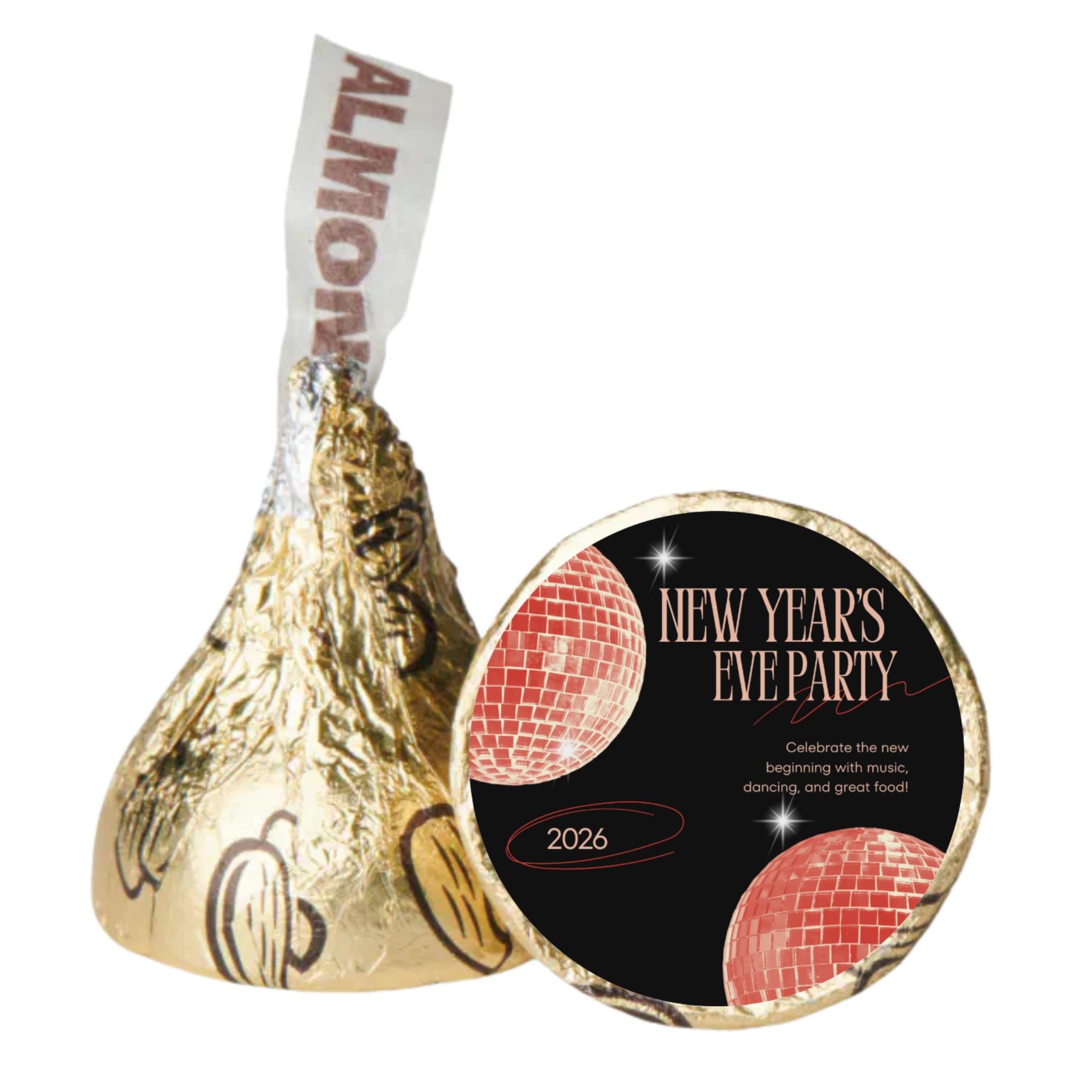 Happy New Year 2026 Candy Kiss Stickers | Glossy Peel & Stick 100-Pack | Self-Adhesive Durable