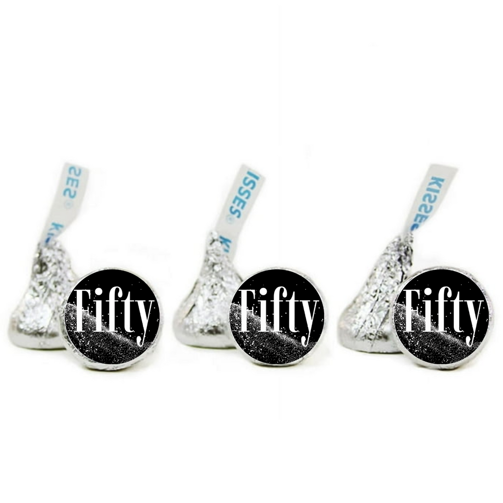 Fifty Birthday Party Kiss Candy Stickers |Elegant 50th Birthday Candy Labels