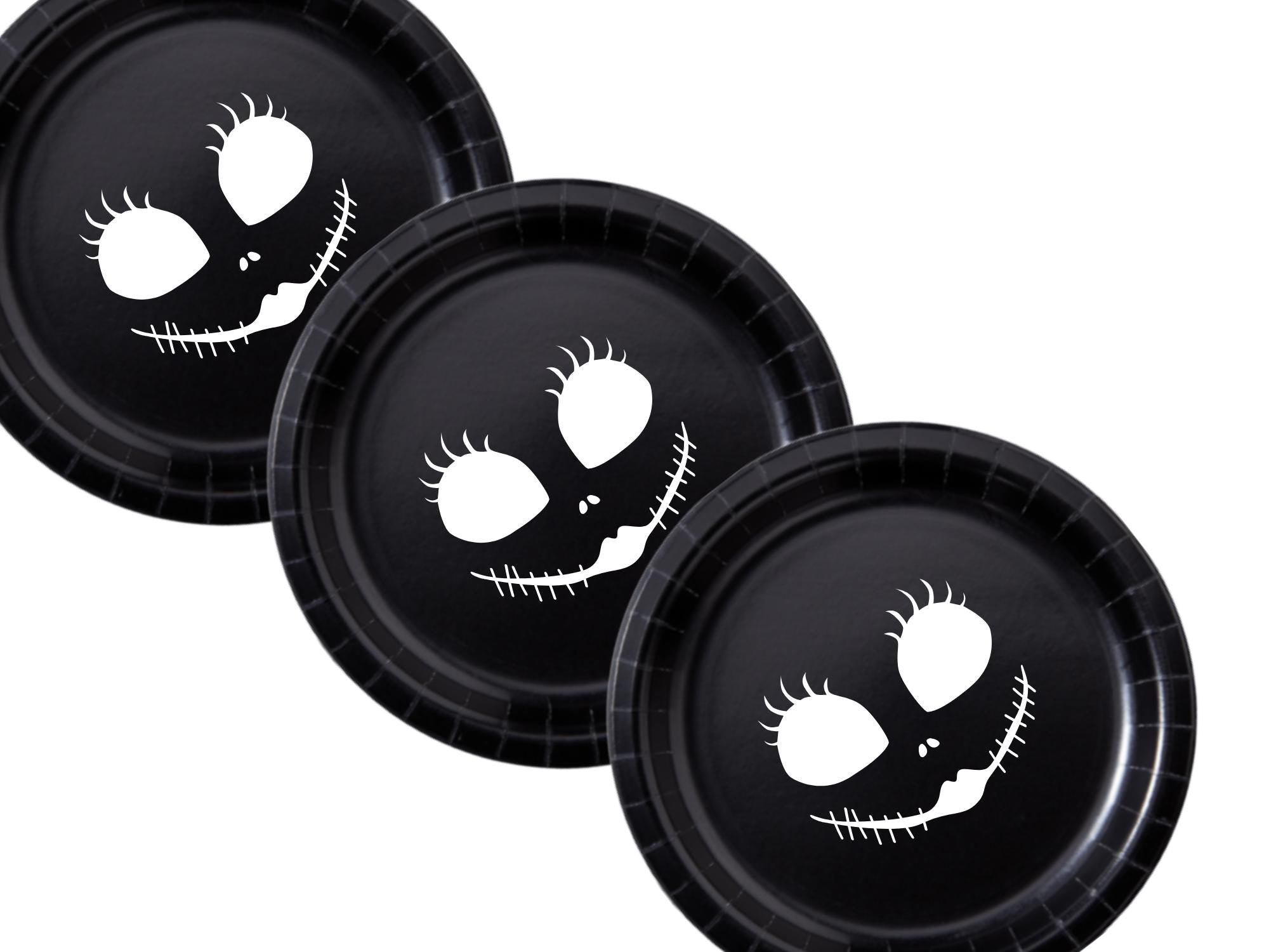 Spooky Face Party Paper Plates Set | Black Halloween Tableware | 40 Piece Kit