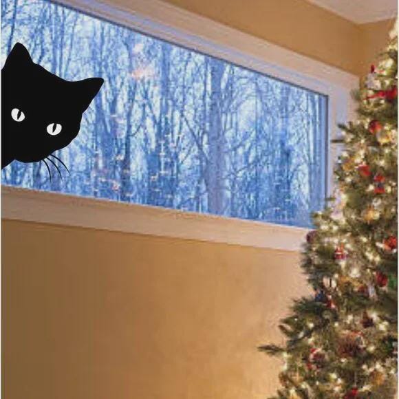 Peeping Cat Window Static Cling Halloween Decal, Black Silhouette Design, 15.641