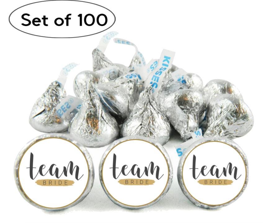 Team Bride Kisses Candy Stickers | 100pcs Waterproof Glossy Vinyl | Wedding Bridal Shower Favors