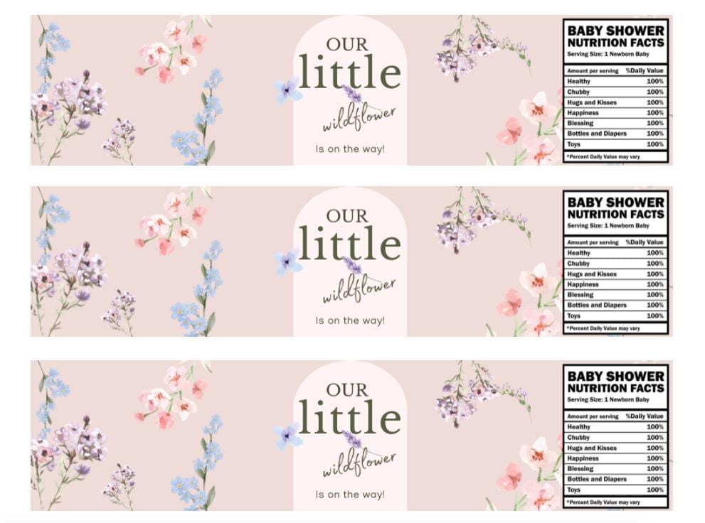Our Little Wildflower is On The Way Water Bottle Labels | Elegant| 12ct|Floral Baby Shower