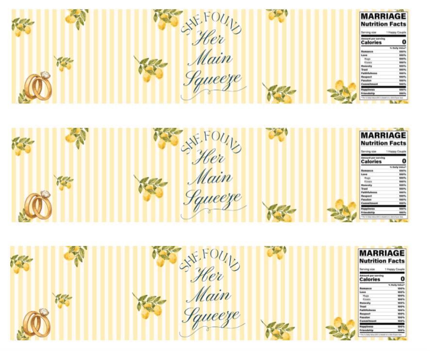 She Found Her Main Squeeze Water Bottle Wrappers | 12PCS | Bridal Shower Party Favors | Lemons