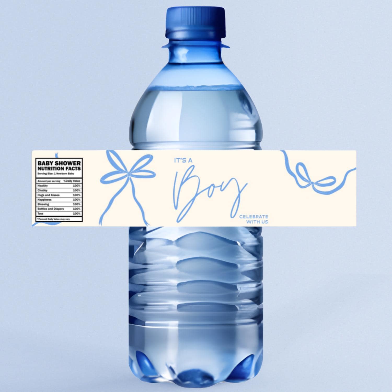 Its a Boy Water Bottle Labels | Baby Shower Party Favors| Blue Ribbon| 12| Glossy|Gender Reveal Bottle Labels
