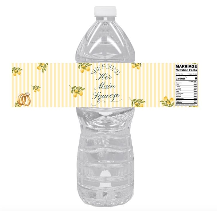 She Found Her Main Squeeze Water Bottle Wrappers | 12PCS | Bridal Shower Party Favors | Lemons