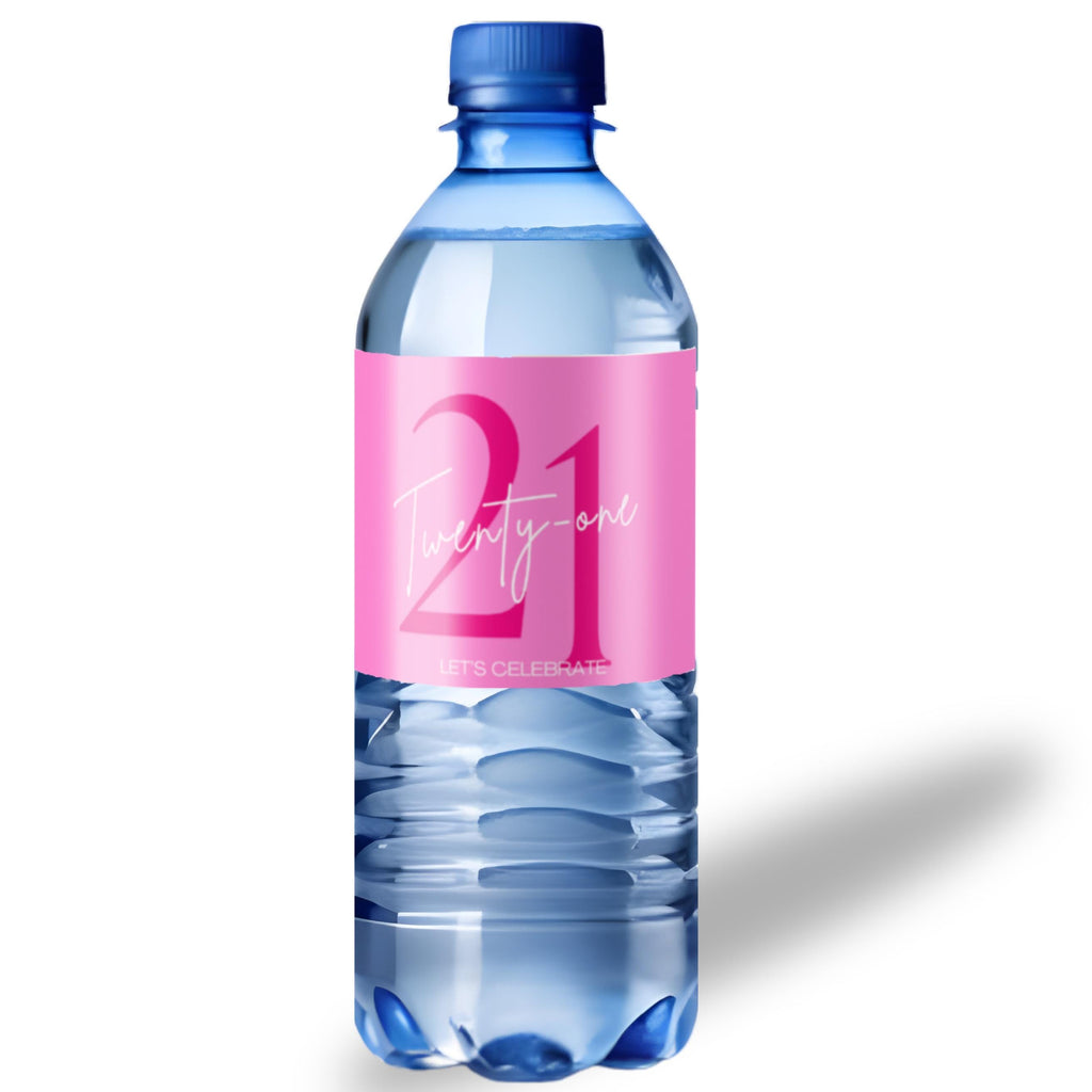 21st Birthday Water Bottle Labels | Pink Party Theme | Twenty One Lets Celebrate | Set of 12| Table Accents