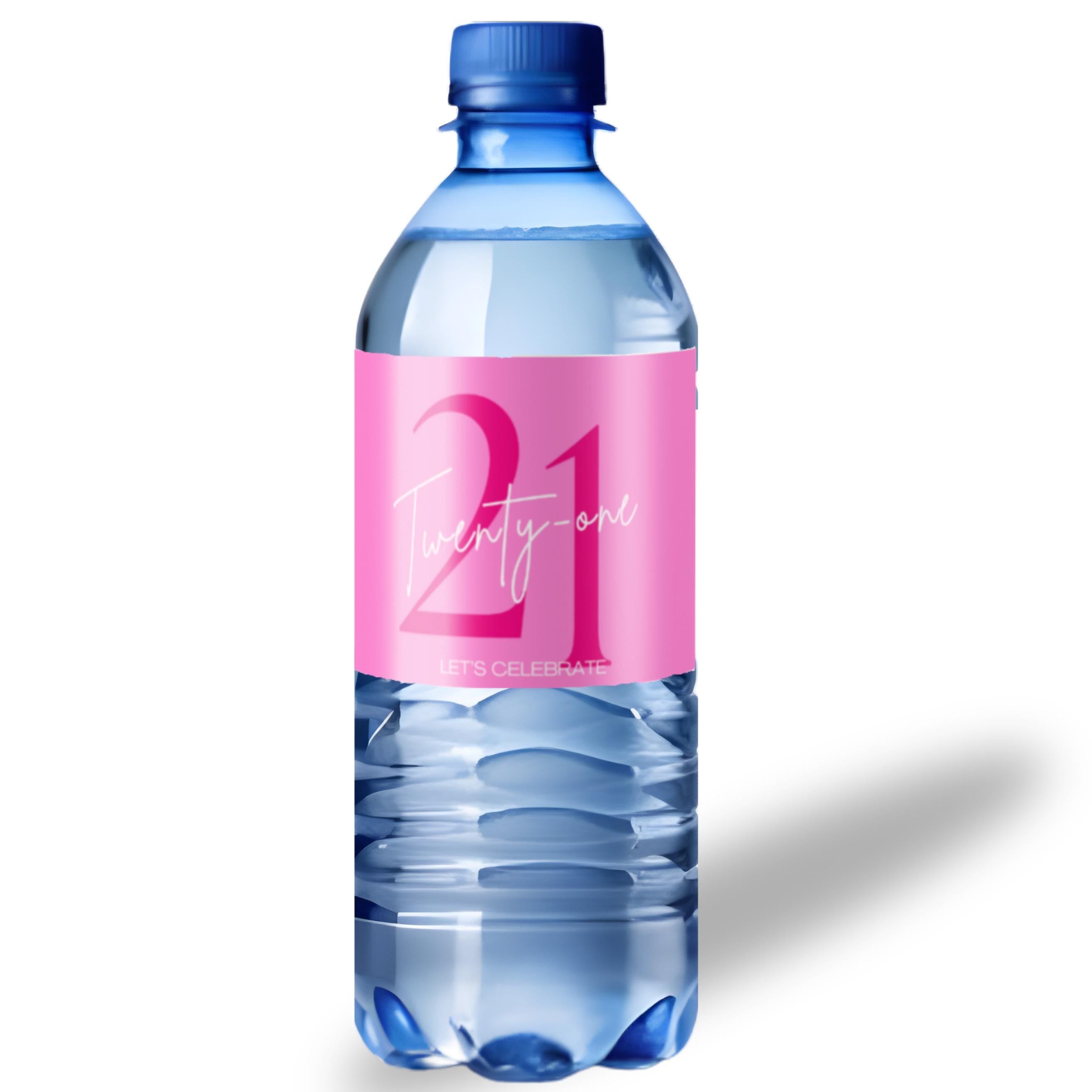 21st Birthday Water Bottle Labels | Pink Party Theme | Twenty One Lets Celebrate | Set of 12| Table Accents